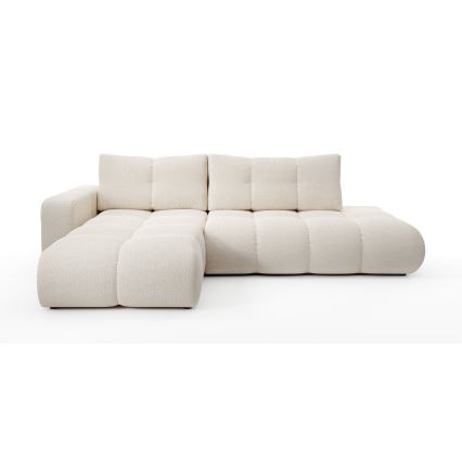 Rozkładana narożna tapicerowana sofa ze schowkiem w kształcie L ALMADA lewa jasnobeżowa