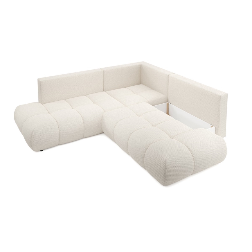 Rozkładana narożna tapicerowana sofa ze schowkiem w kształcie L ALMADA prawa beżowa
