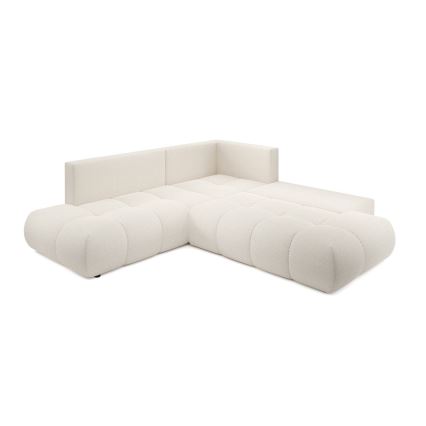 Rozkładana narożna tapicerowana sofa ze schowkiem w kształcie L ALMADA prawa beżowa