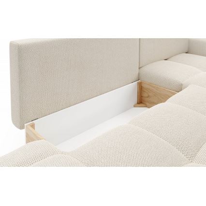 Rozkładana narożna tapicerowana sofa ze schowkiem w kształcie L ALMADA prawa jasnobeżowa