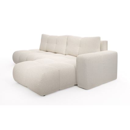 Rozkładana narożna tapicerowana sofa ze schowkiem w kształcie L ALMADA prawa jasnobeżowa