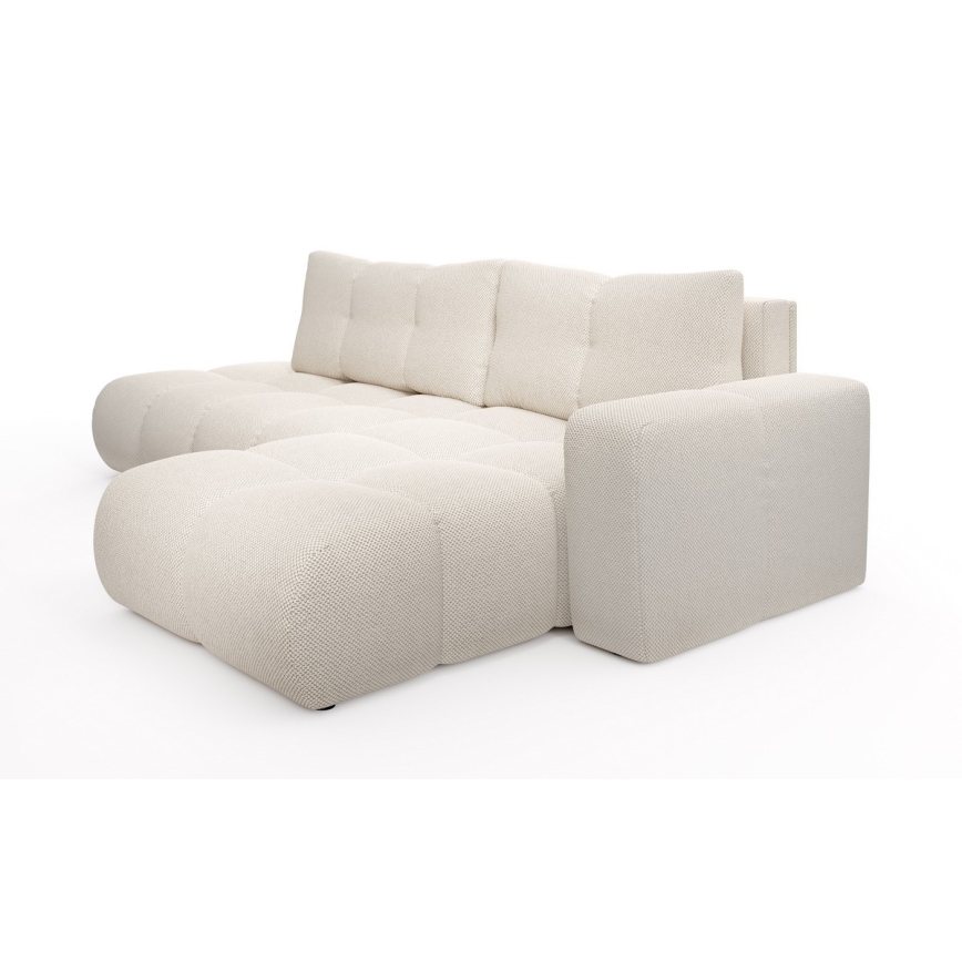 Rozkładana narożna tapicerowana sofa ze schowkiem w kształcie L ALMADA prawa jasnobeżowa