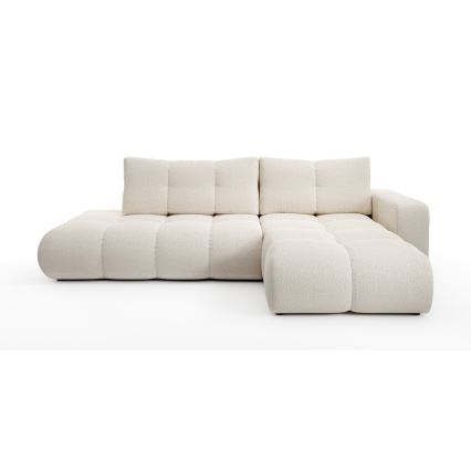 Rozkładana narożna tapicerowana sofa ze schowkiem w kształcie L ALMADA prawa jasnobeżowa