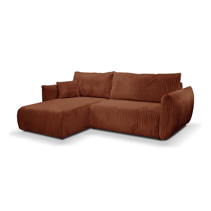 Rozkładana narożna uniwersalan sofa ze schowkiem w kształcie L FRIDA brązowa