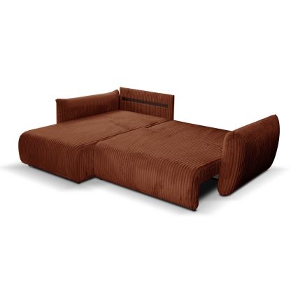 Rozkładana narożna uniwersalan sofa ze schowkiem w kształcie L FRIDA brązowa