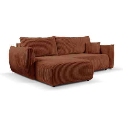 Rozkładana narożna uniwersalan sofa ze schowkiem w kształcie L FRIDA brązowa