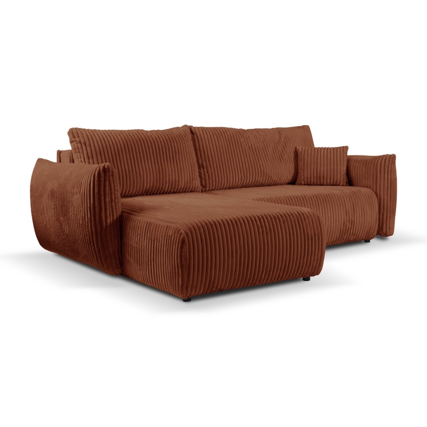 Rozkładana narożna uniwersalan sofa ze schowkiem w kształcie L FRIDA brązowa