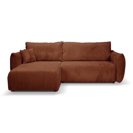 Rozkładana narożna uniwersalan sofa ze schowkiem w kształcie L FRIDA brązowa
