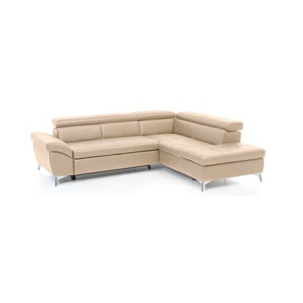 Rozkładana narożna skórzana sofa w kształcie litery L SALERNO II prawa beżowa