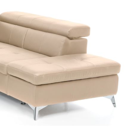Rozkładana narożna skórzana sofa w kształcie litery L SALERNO II prawa beżowa