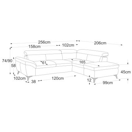 Rozkładana narożna skórzana sofa w kształcie litery L SALERNO II prawa beżowa