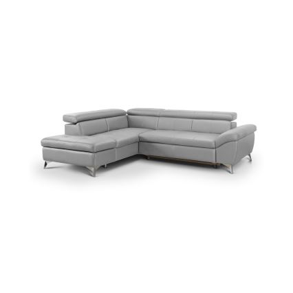 Rozkładana skórzana narożna sofa w kształcie litery L SALERNO II lewa szara