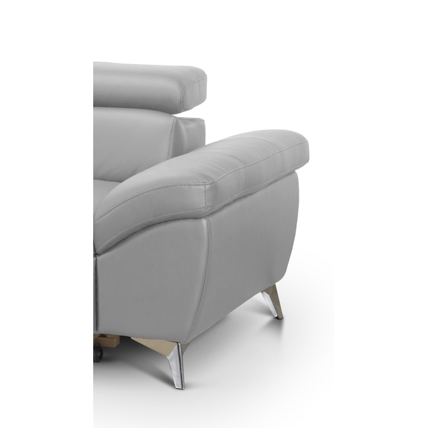 Rozkładana skórzana narożna sofa w kształcie litery L SALERNO II lewa szara