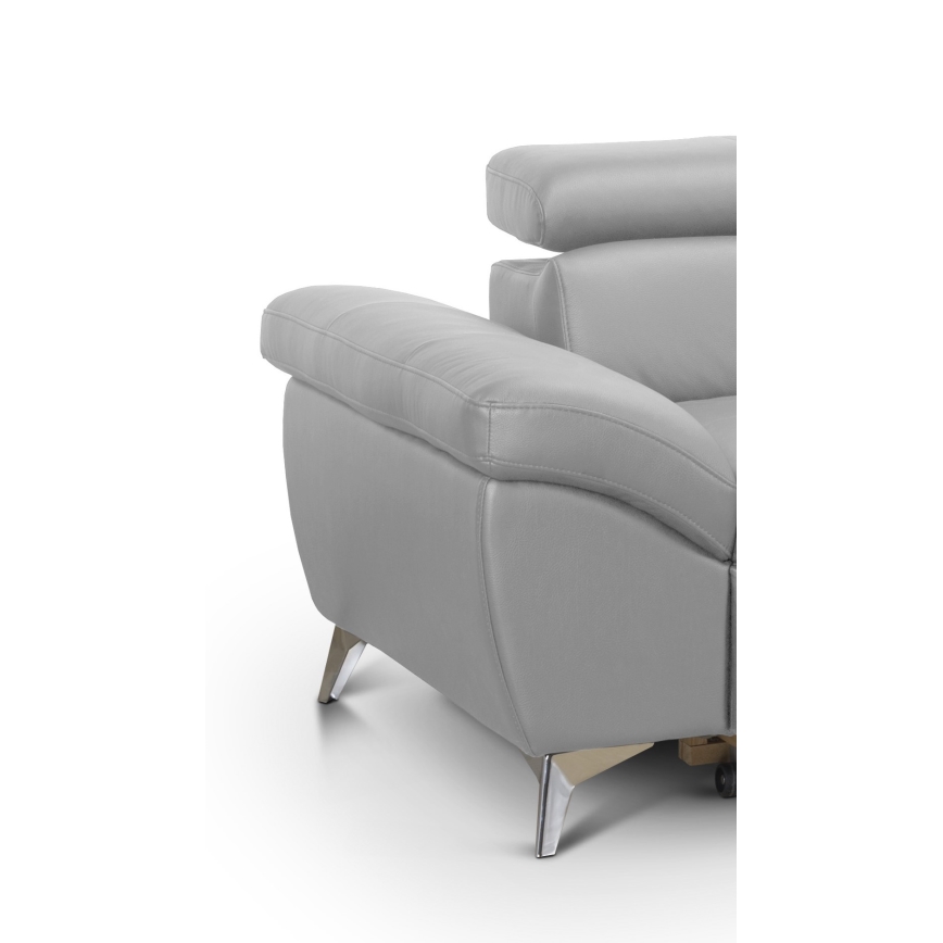 Rozkładana narożna skórzana sofa w kształcie litery L SALERNO II prawa szara