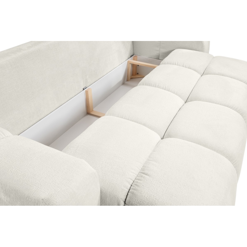 Rozkładana tapicerowana sofa trzyosobowa z pojemnikiem ALMADA beżowa