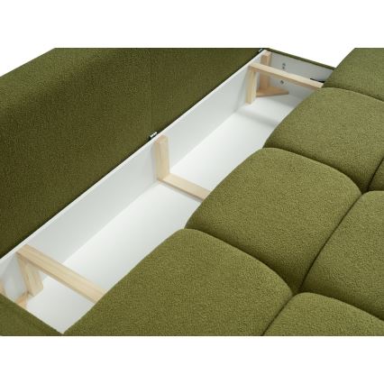 Rozkładana sofa trzyosobowa z pojemnikiem na przechowywanie NUORO zielona