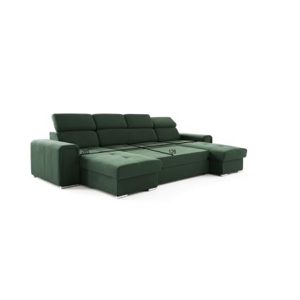 Rozkładana sofa narożna w kształcie litery U z pojemnikiem na przechowywanie SALVADA zielona
