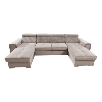 Rozkładana sofa narożna w kształcie litery U z pojemnikiem na pościel SALVADA beżowa