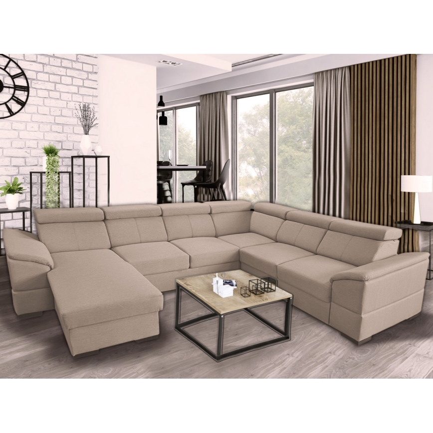 Rozkładana sofa typu U z uniwers. narożnikiem z miejscem do przechowywania GRANADA beżowy