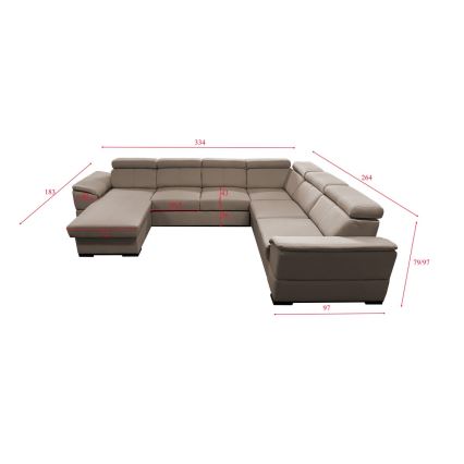 Rozkładana sofa typu U z uniwers. narożnikiem z miejscem do przechowywania GRANADA beżowy