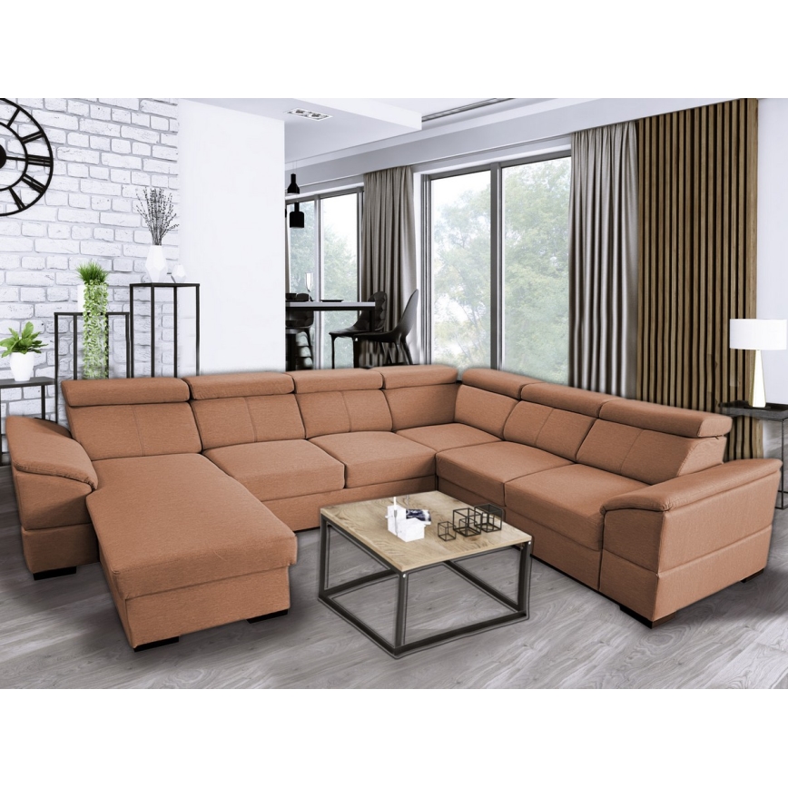 Rozkładana sofa typu U z uniwers. narożnikiem z miejscem do przechowywania GRANADA brązowy
