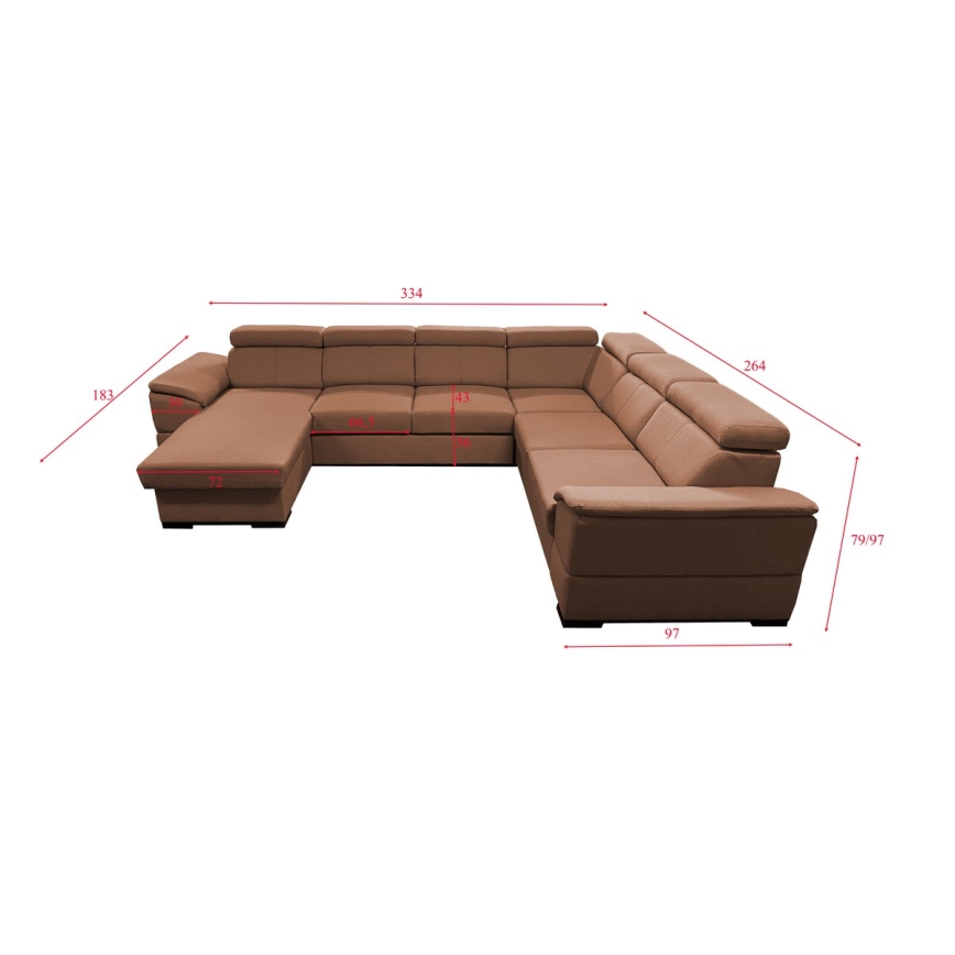 Rozkładana sofa typu U z uniwers. narożnikiem z miejscem do przechowywania GRANADA brązowy