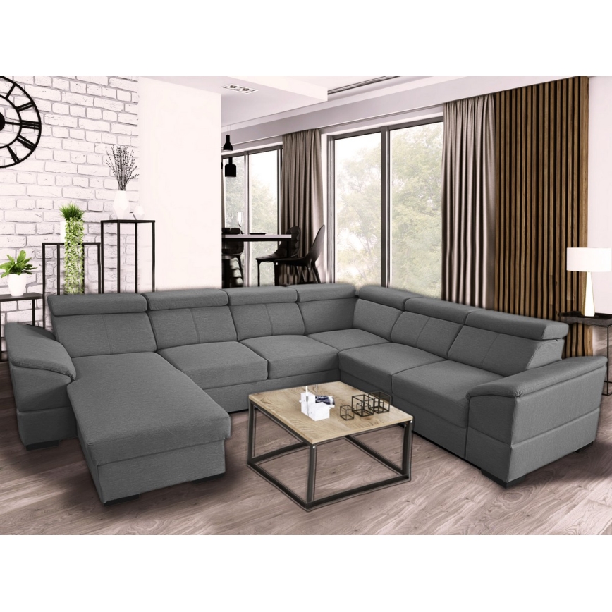 Rozkładana sofa typu U z uniwers. narożnikiem z miejscem do przechowywania GRANADA ciemno szara