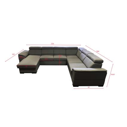Rozkładana sofa typu U z uniwers. narożnikiem z miejscem do przechowywania GRANADA ciemno szara