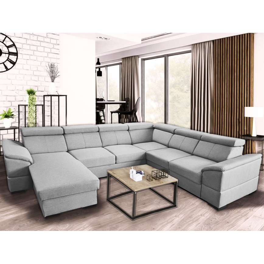 Rozkładana sofa typu U z uniwers. narożnikiem z miejscem do przechowywania GRANADA jasno szary