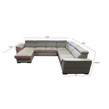 Rozkładana sofa typu U z uniwers. narożnikiem z miejscem do przechowywania GRANADA jasno szary