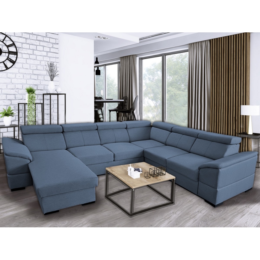 Rozkładana sofa typu U z uniwers. narożnikiem z miejscem do przechowywania GRANADA niebieski