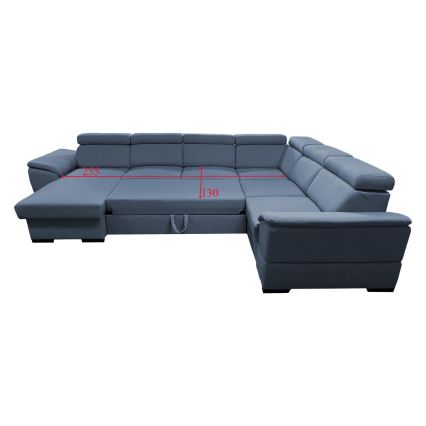 Rozkładana sofa typu U z uniwers. narożnikiem z miejscem do przechowywania GRANADA niebieski