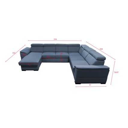 Rozkładana sofa typu U z uniwers. narożnikiem z miejscem do przechowywania GRANADA niebieski