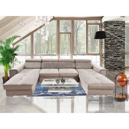 Rozkładana sofa typu U z uniwers. narożnikiem z miejscem do przechowywania SALVADA beżowy