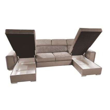 Rozkładana sofa typu U z uniwers. narożnikiem z miejscem do przechowywania SALVADA beżowy