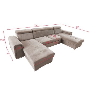 Rozkładana sofa typu U z uniwers. narożnikiem z miejscem do przechowywania SALVADA beżowy