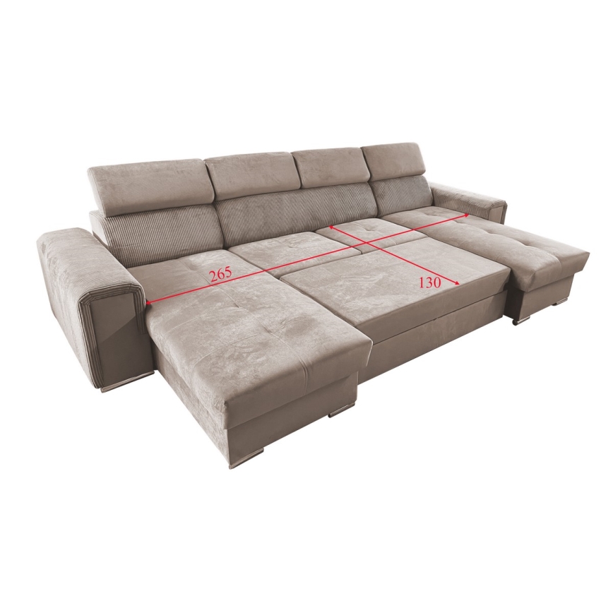 Rozkładana sofa typu U z uniwers. narożnikiem z miejscem do przechowywania SALVADA beżowy