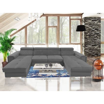 Rozkładana sofa typu U z uniwers. narożnikiem z miejscem do przechowywania SALVADA ciemno szara