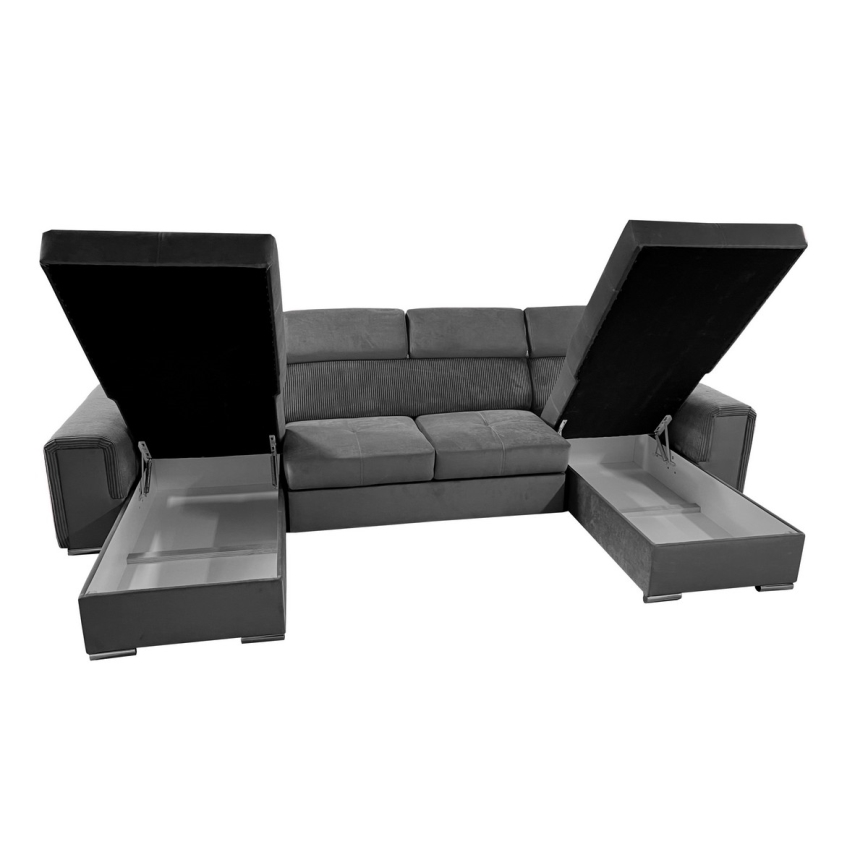 Rozkładana sofa typu U z uniwers. narożnikiem z miejscem do przechowywania SALVADA ciemno szara