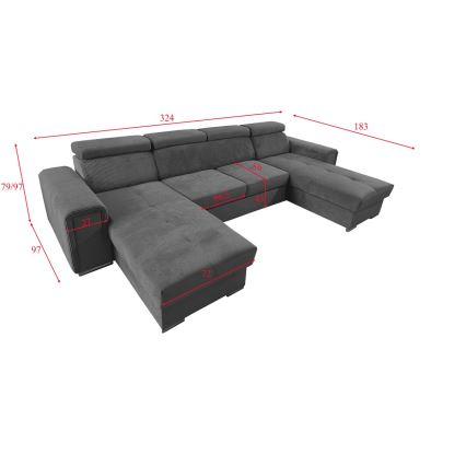 Rozkładana sofa typu U z uniwers. narożnikiem z miejscem do przechowywania SALVADA ciemno szara