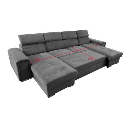 Rozkładana sofa typu U z uniwers. narożnikiem z miejscem do przechowywania SALVADA ciemno szara