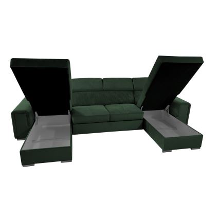 Rozkładana sofa typu U z uniwers. narożnikiem z miejscem do przechowywania SALVADA zielony