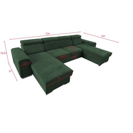 Rozkładana sofa typu U z uniwers. narożnikiem z miejscem do przechowywania SALVADA zielony