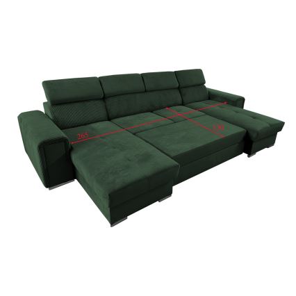 Rozkładana sofa typu U z uniwers. narożnikiem z miejscem do przechowywania SALVADA zielony