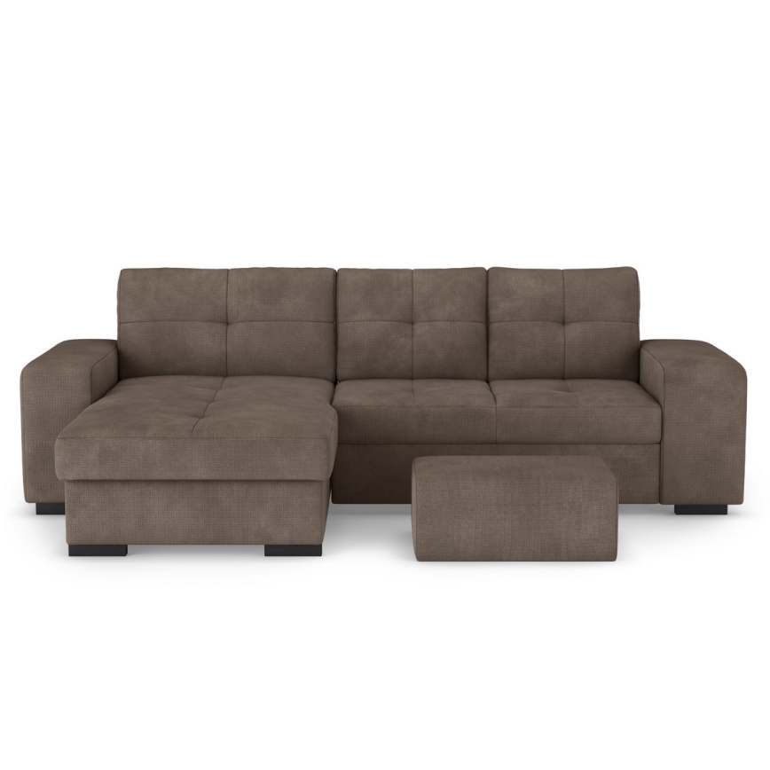 Rozkładana sofa z miejscem do przechowywania i pufą PALERMO brązowy lewa