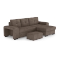 Rozkładana sofa z miejscem do przechowywania i pufą PALERMO brązowy prawy