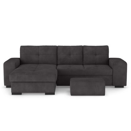 Rozkładana sofa z miejscem do przechowywania i pufą PALERMO czarny lewa