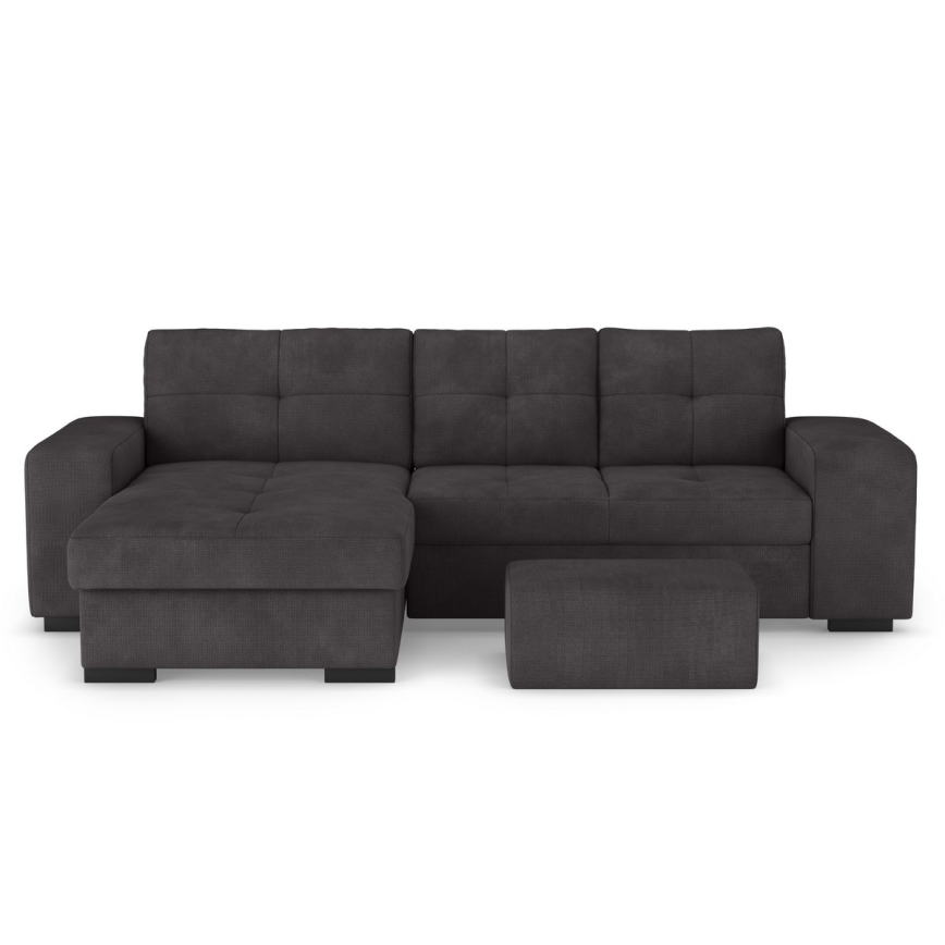 Rozkładana sofa z miejscem do przechowywania i pufą PALERMO czarny lewa