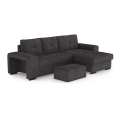 Rozkładana sofa z miejscem do przechowywania i pufą PALERMO czarny prawy