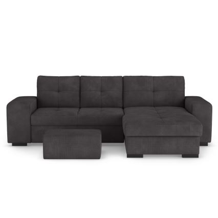 Rozkładana sofa z miejscem do przechowywania i pufą PALERMO czarny prawy